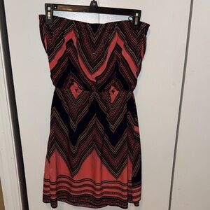 Express Strapless Chevron Dress in Coral and Black